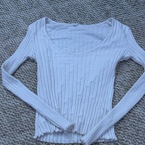 Women's White Ribbed Long Sleeve Top